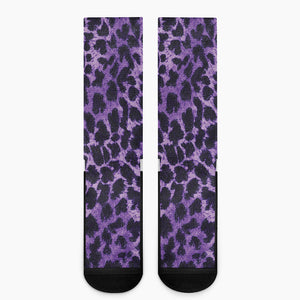 Purple And Black Cheetah Print Crew Socks