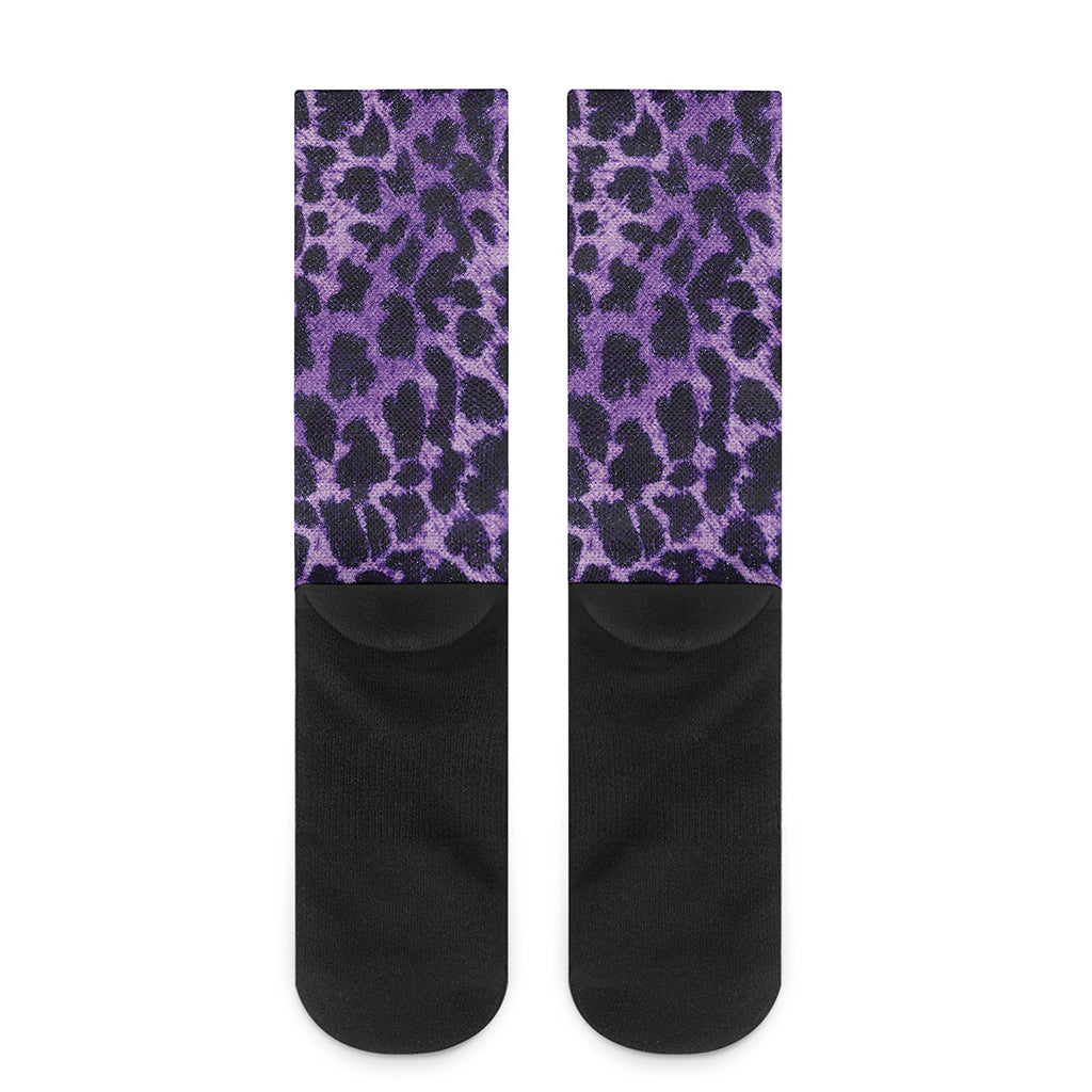 Purple And Black Cheetah Print Crew Socks