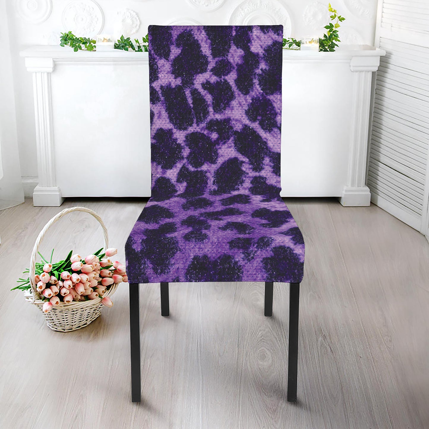 Purple And Black Cheetah Print Dining Chair Slipcover