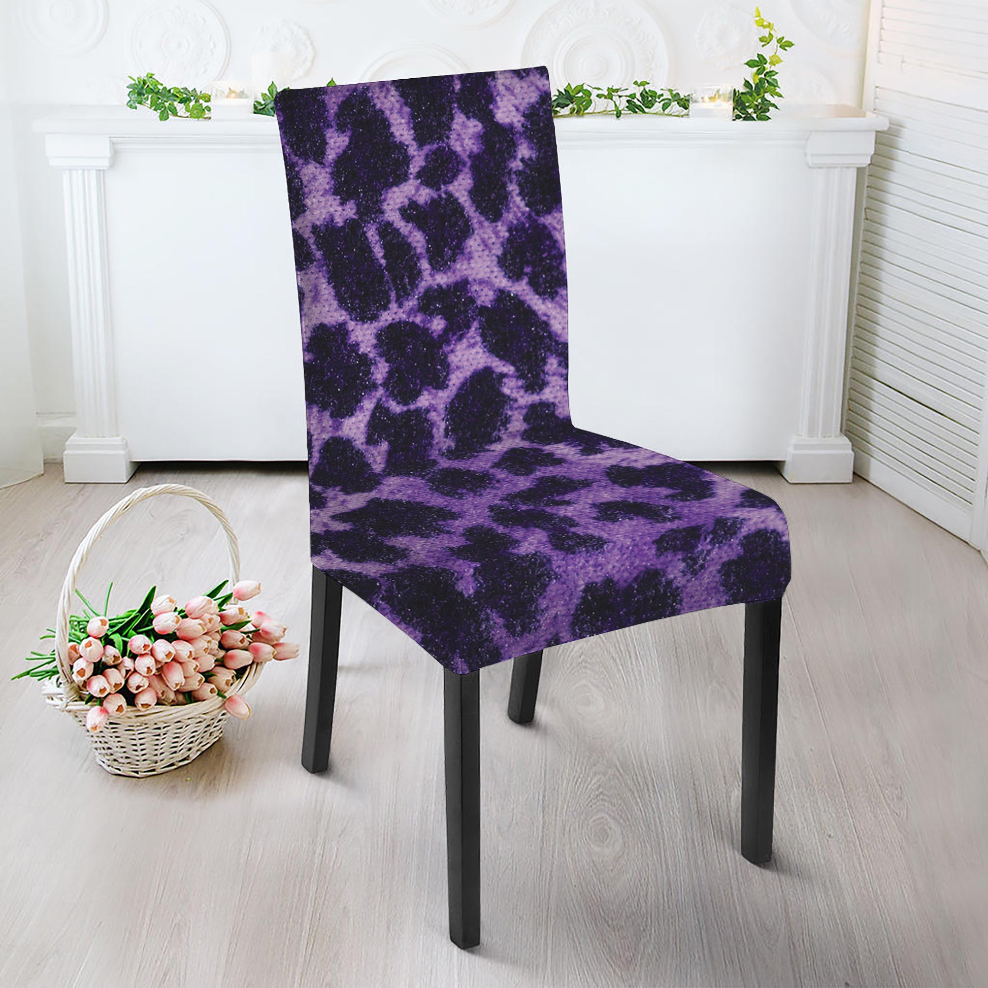 Purple And Black Cheetah Print Dining Chair Slipcover
