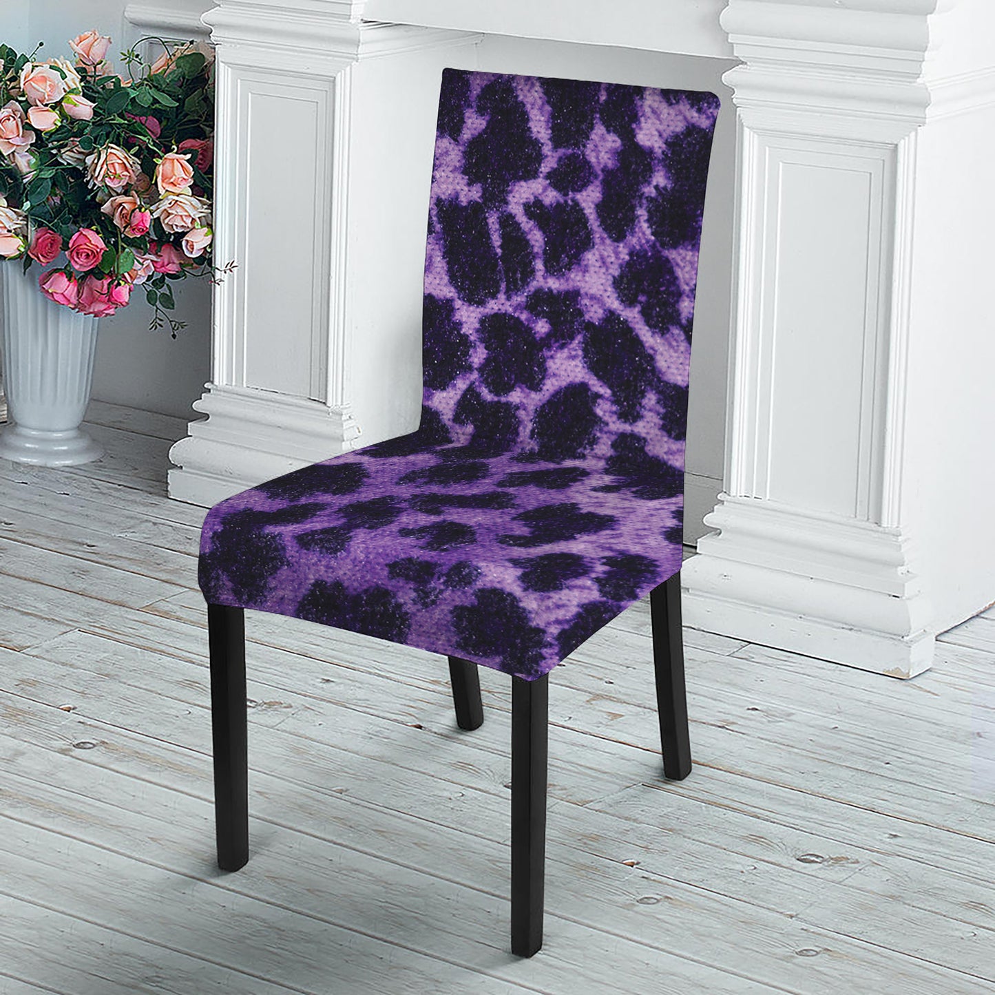 Purple And Black Cheetah Print Dining Chair Slipcover