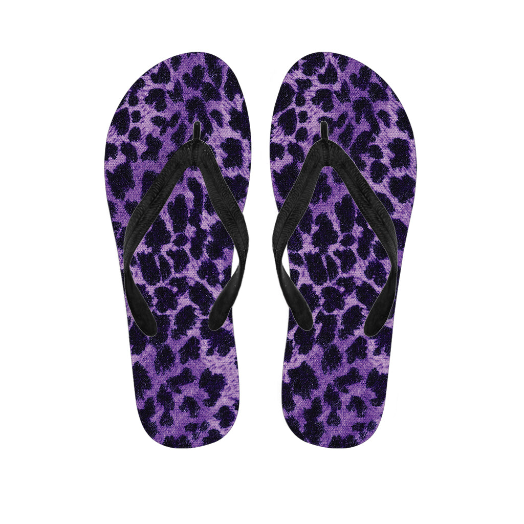 Purple And Black Cheetah Print Flip Flops