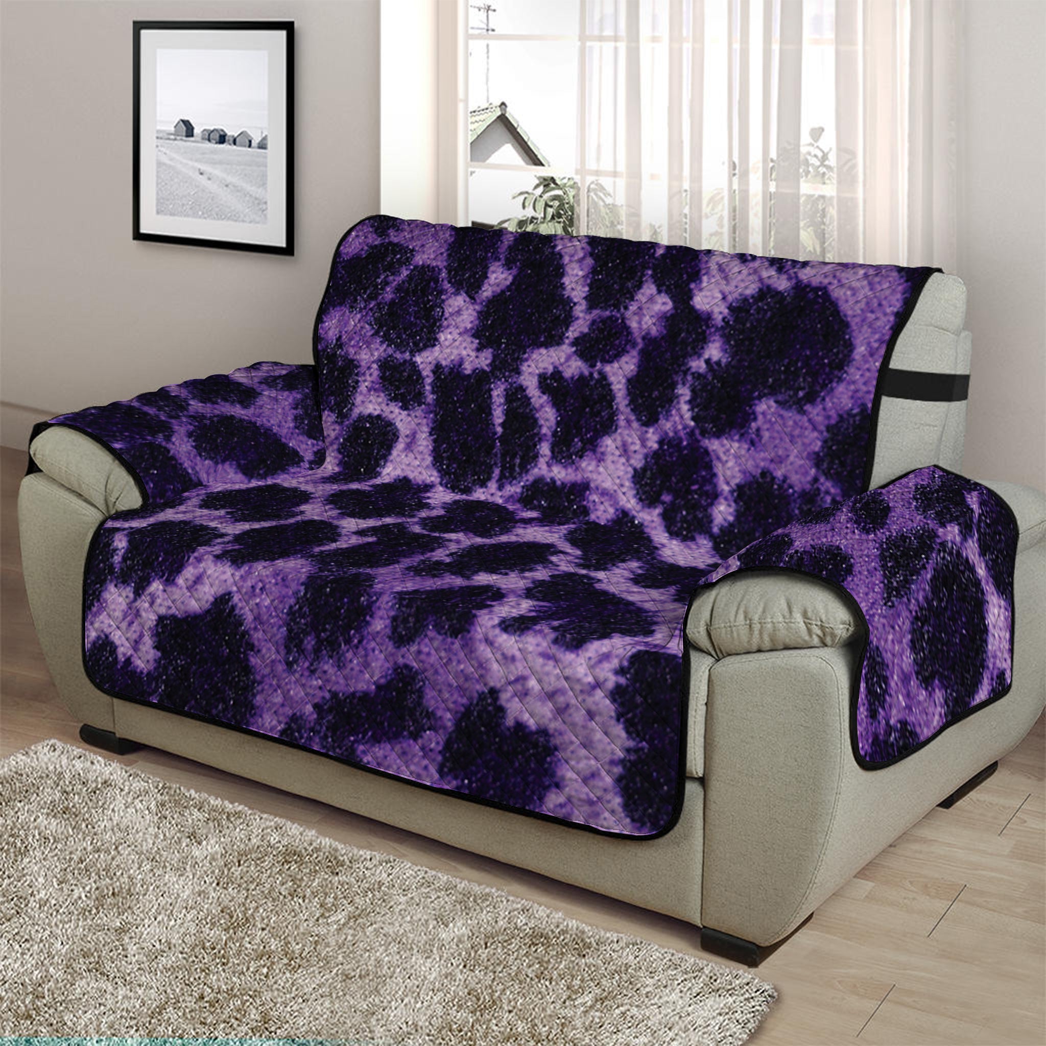 Purple And Black Cheetah Print Half Sofa Protector