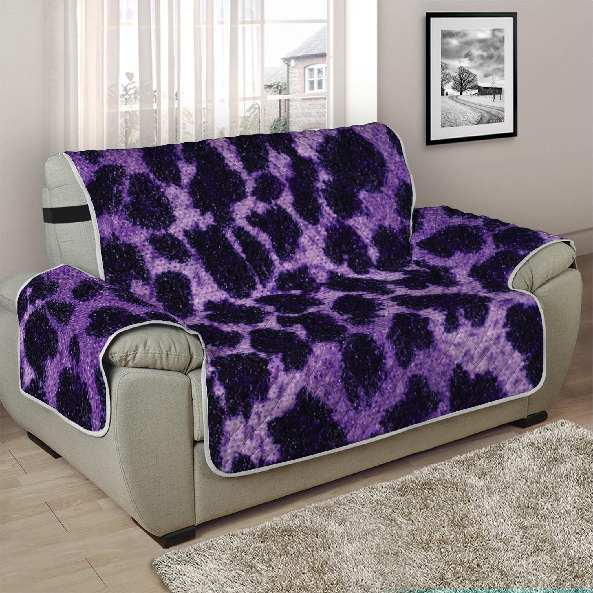 Purple And Black Cheetah Print Half Sofa Protector