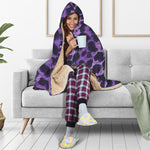 Purple And Black Cheetah Print Hooded Blanket