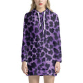 Purple And Black Cheetah Print Pullover Hoodie Dress