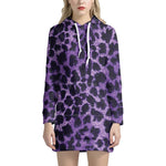 Purple And Black Cheetah Print Hoodie Dress