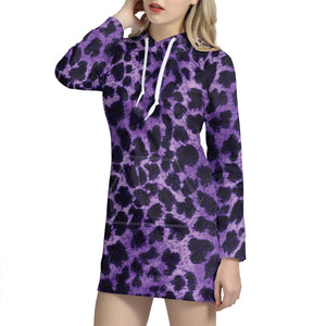 Purple And Black Cheetah Print Hoodie Dress