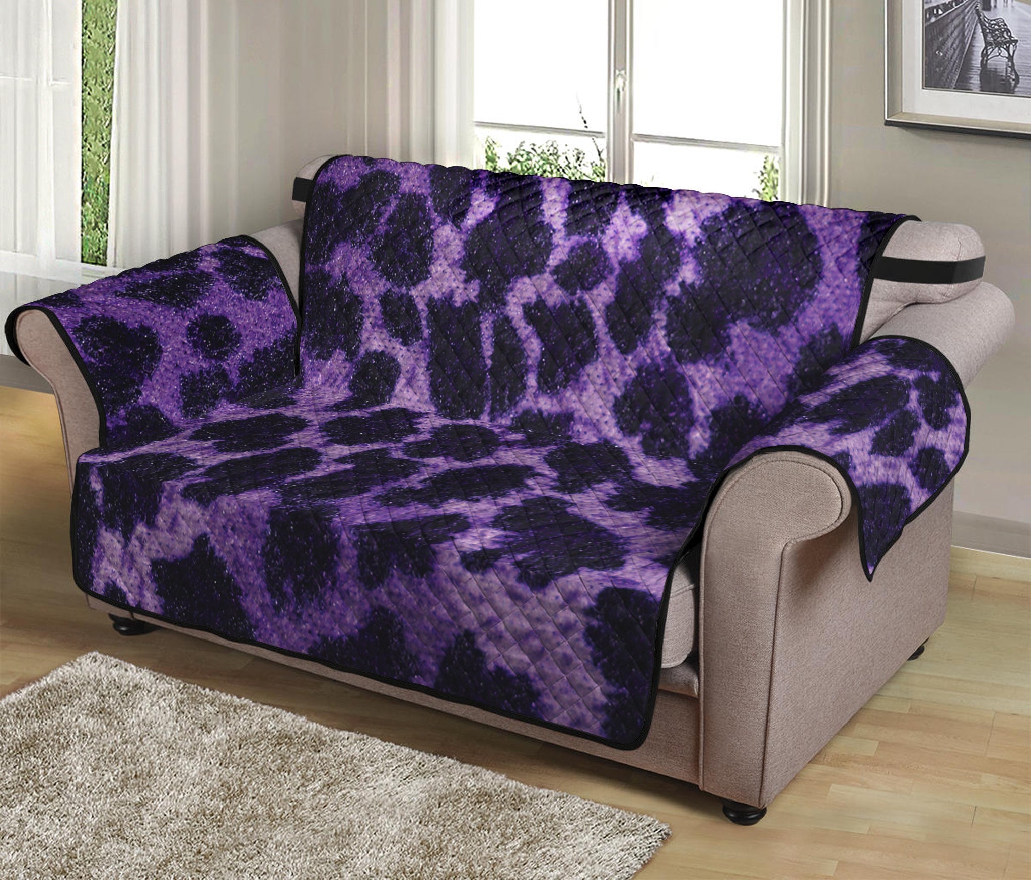 Purple And Black Cheetah Print Loveseat Protector