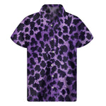 Purple And Black Cheetah Print Men's Short Sleeve Shirt