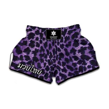 Purple And Black Cheetah Print Muay Thai Boxing Shorts