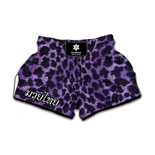 Purple And Black Cheetah Print Muay Thai Boxing Shorts