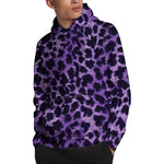 Purple And Black Cheetah Print Pullover Hoodie