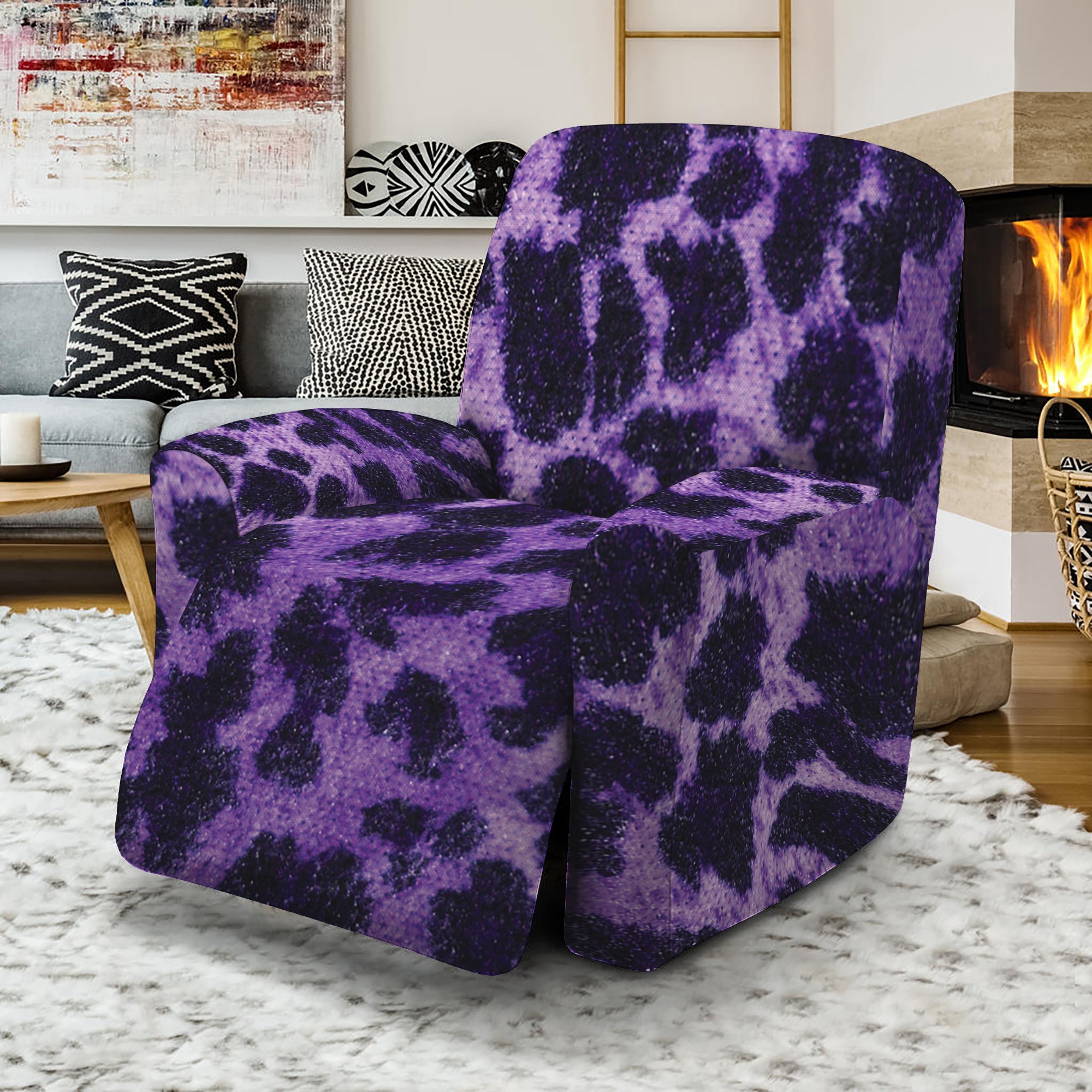 Purple And Black Cheetah Print Recliner Slipcover