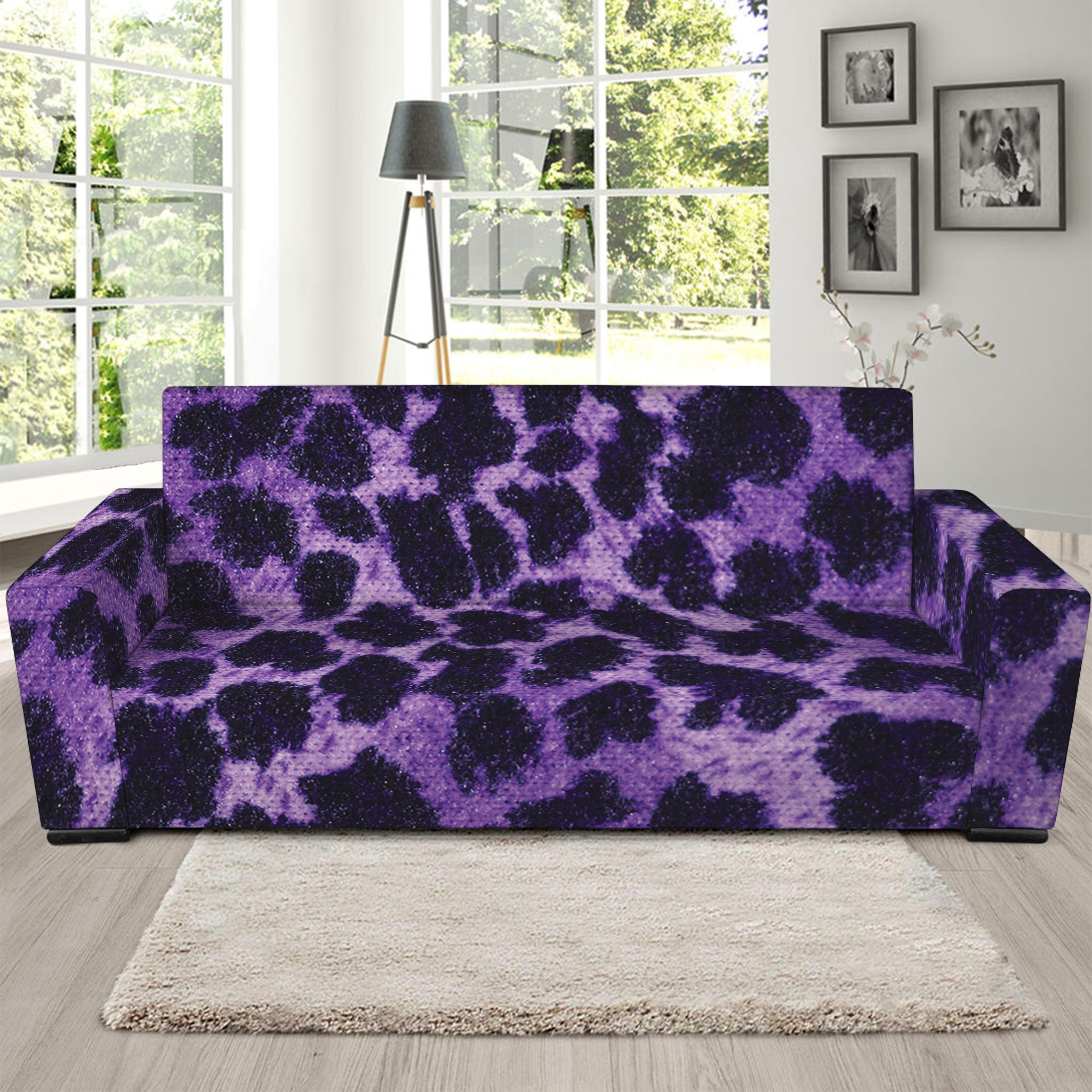 Purple And Black Cheetah Print Sofa Slipcover