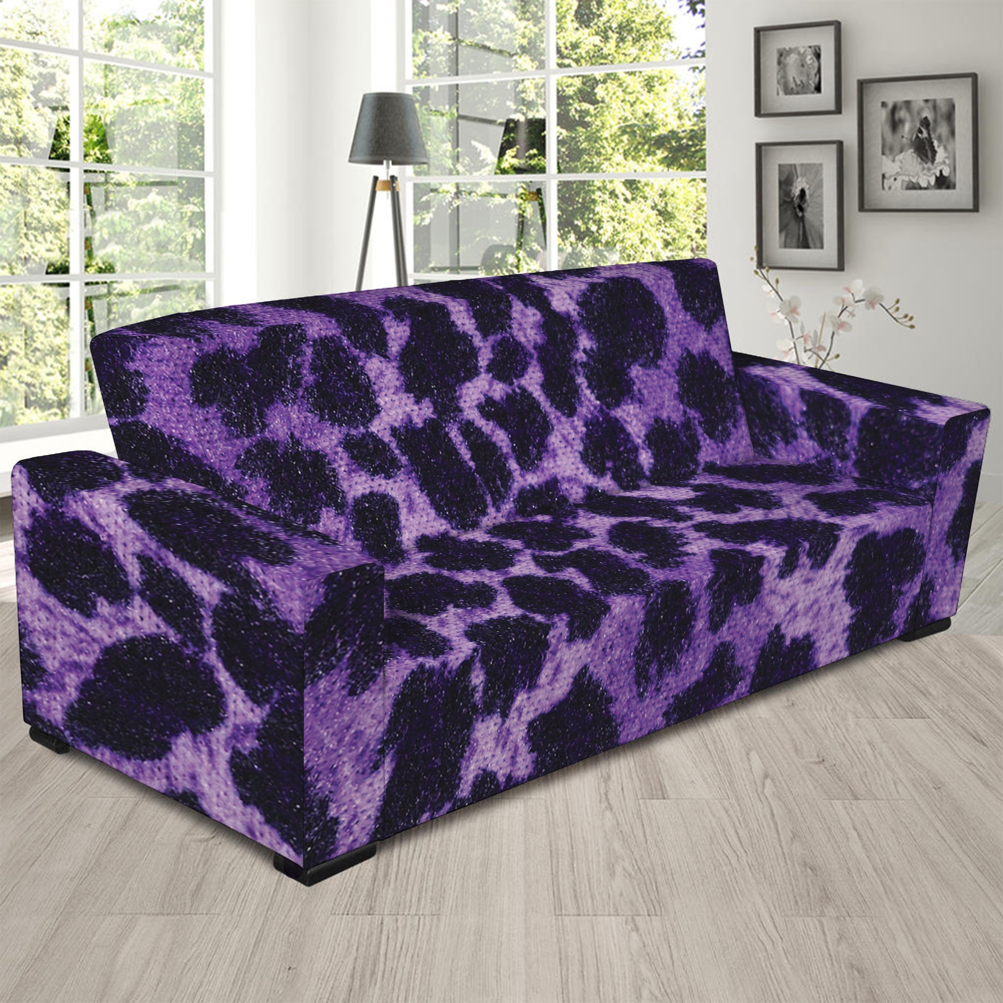 Purple And Black Cheetah Print Sofa Slipcover