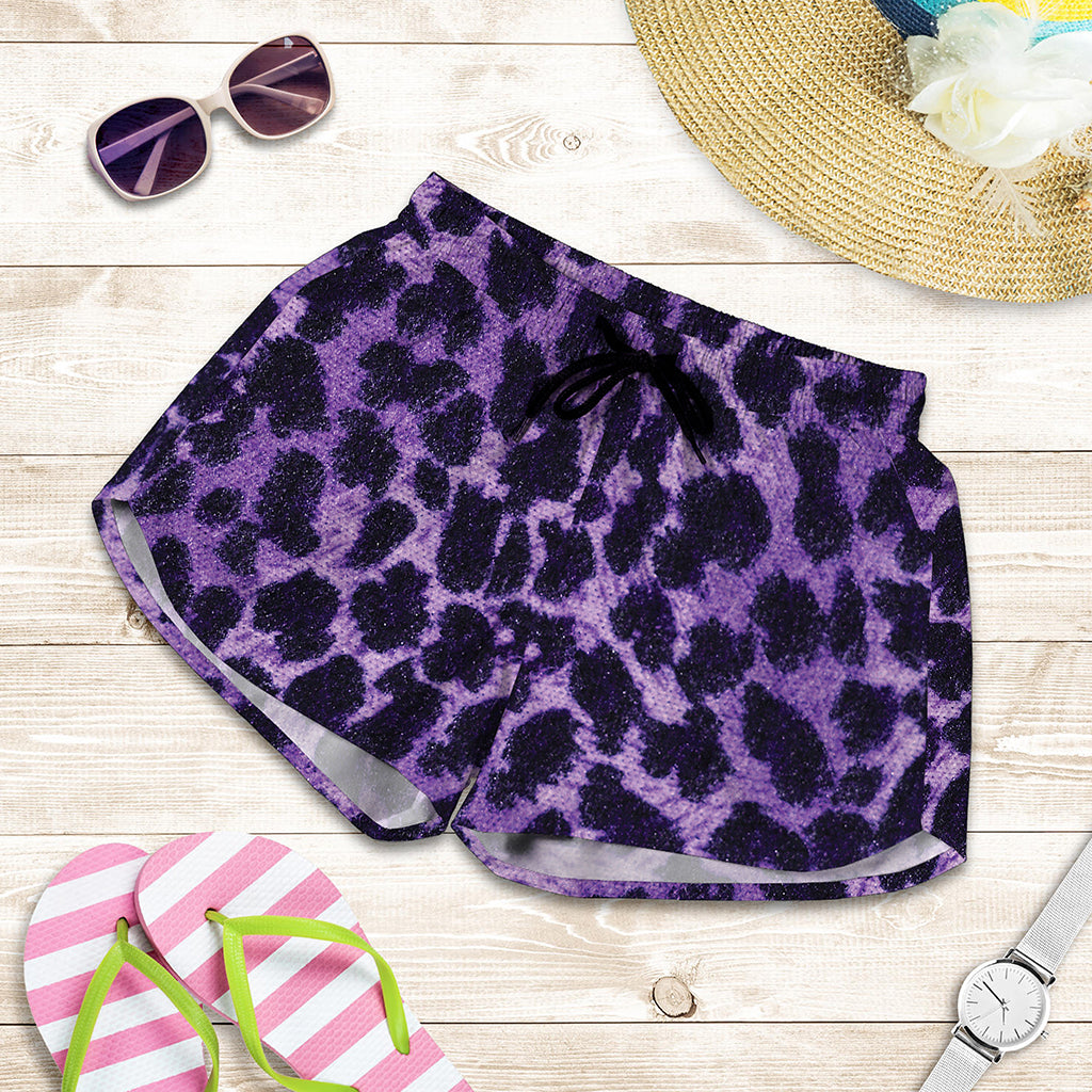 Purple And Black Cheetah Print Women's Shorts