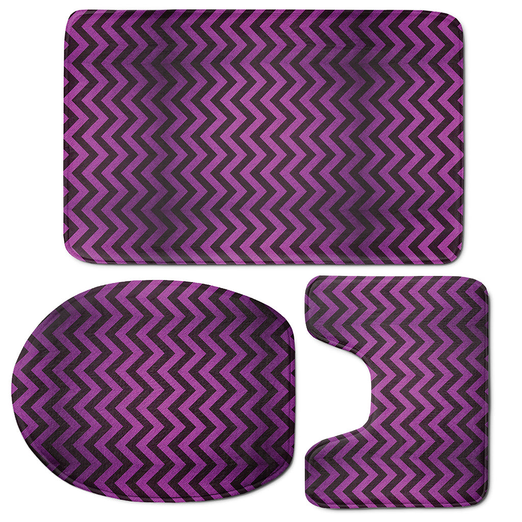 Purple And Black Chevron Pattern Print 3 Piece Bath Mat Set