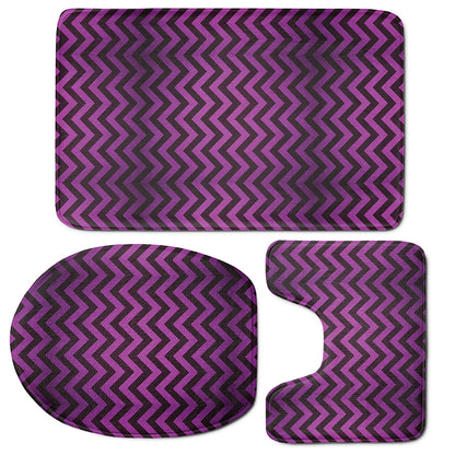 Purple And Black Chevron Pattern Print 3 Piece Bath Mat Set