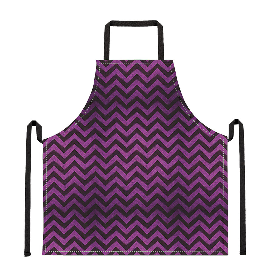 Purple And Black Chevron Pattern Print Apron