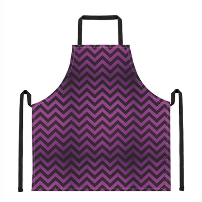 Purple And Black Chevron Pattern Print Apron