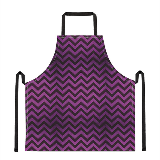 Purple And Black Chevron Pattern Print Apron