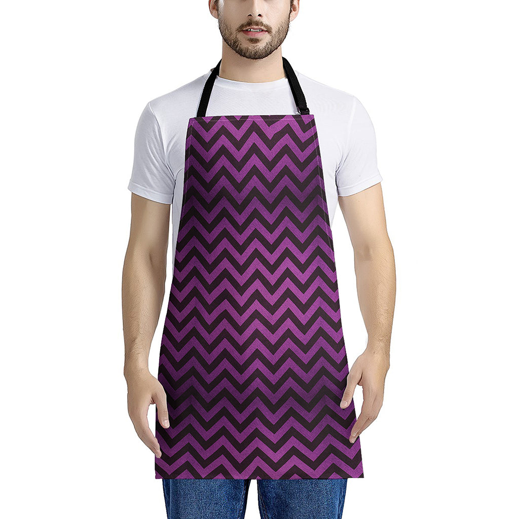 Purple And Black Chevron Pattern Print Apron