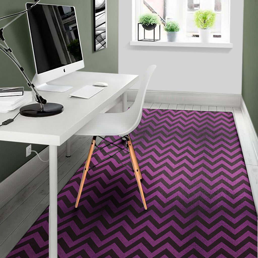 Purple And Black Chevron Pattern Print Area Rug