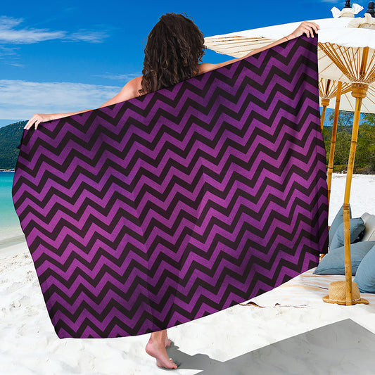 Purple And Black Chevron Pattern Print Beach Sarong Wrap