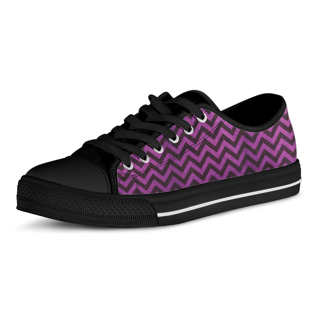 Purple And Black Chevron Pattern Print Black Low Top Shoes