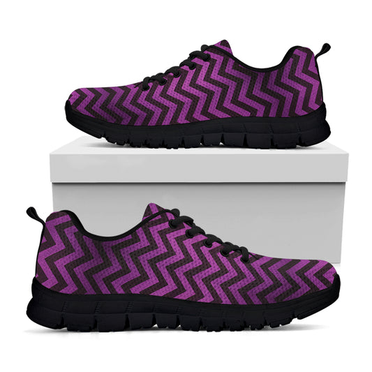 Purple And Black Chevron Pattern Print Black Sneakers