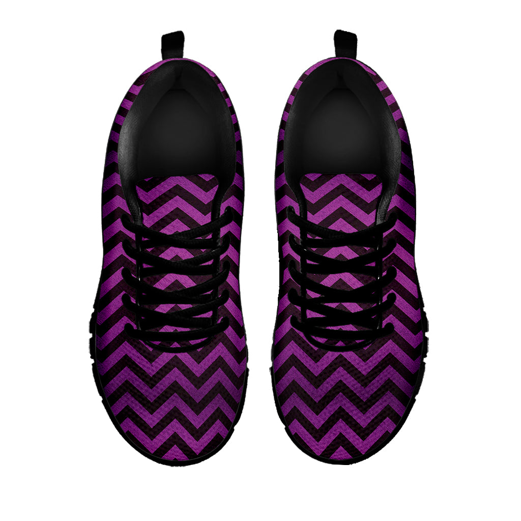 Purple And Black Chevron Pattern Print Black Sneakers