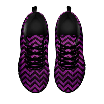 Purple And Black Chevron Pattern Print Black Sneakers