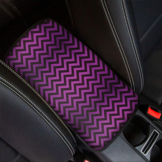 Purple And Black Chevron Pattern Print Car Center Console Cover