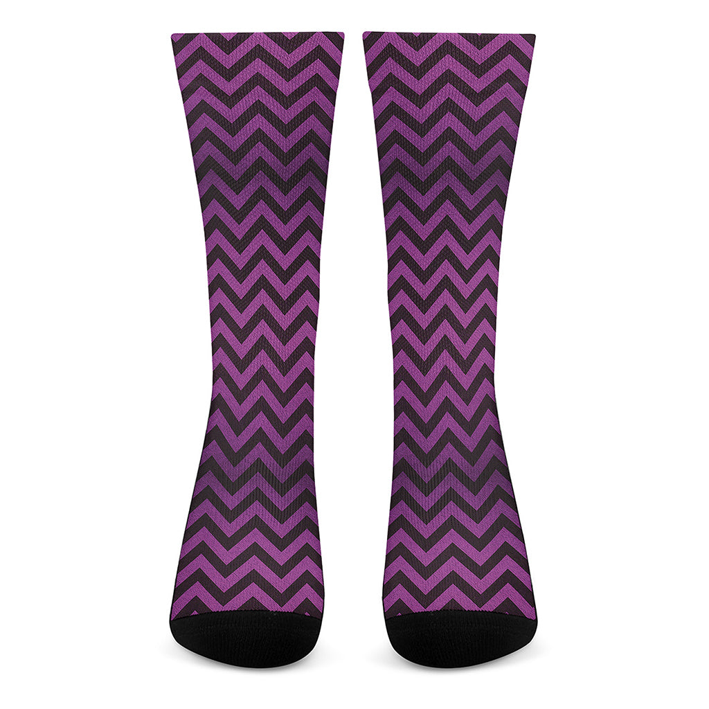 Purple And Black Chevron Pattern Print Crew Socks