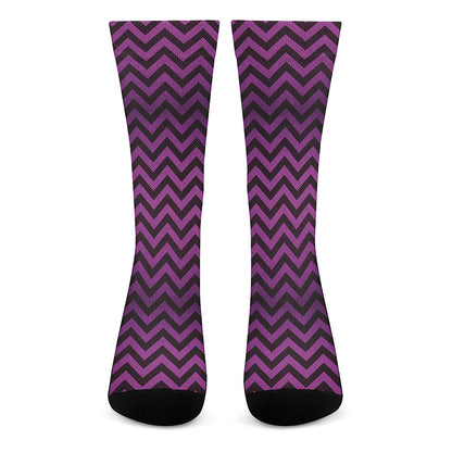 Purple And Black Chevron Pattern Print Crew Socks