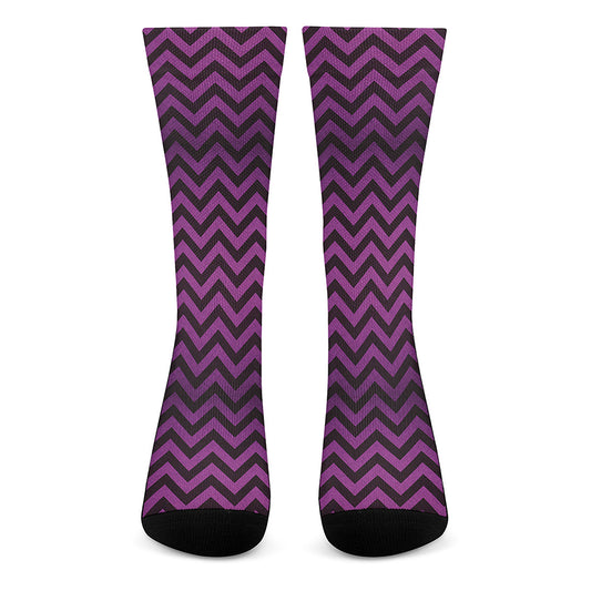 Purple And Black Chevron Pattern Print Crew Socks