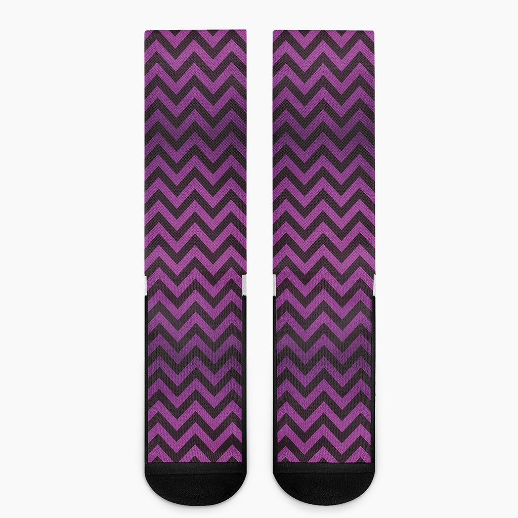 Purple And Black Chevron Pattern Print Crew Socks