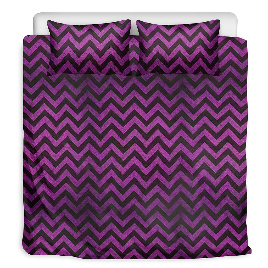Purple And Black Chevron Pattern Print Duvet Cover Bedding Set