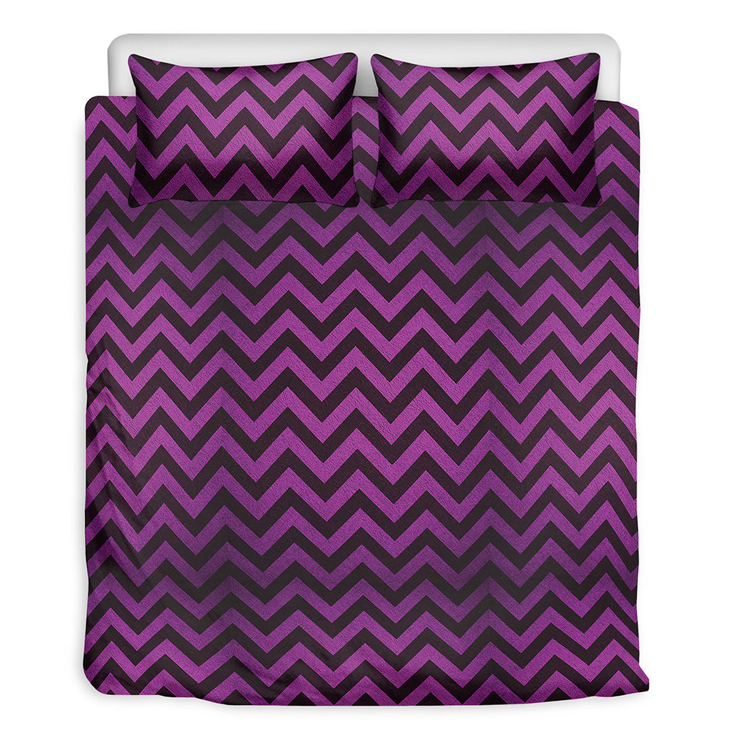 Purple And Black Chevron Pattern Print Duvet Cover Bedding Set
