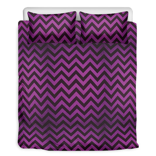 Purple And Black Chevron Pattern Print Duvet Cover Bedding Set