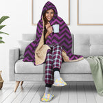 Purple And Black Chevron Pattern Print Hooded Blanket