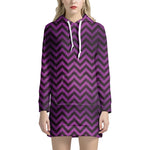 Purple And Black Chevron Pattern Print Hoodie Dress