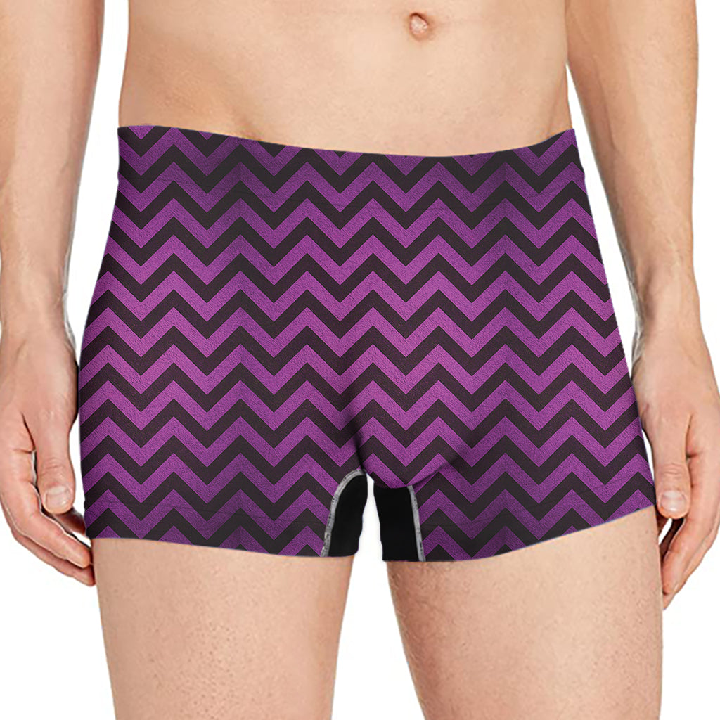 Purple And Black Chevron Pattern Print Men's Boxer Briefs
