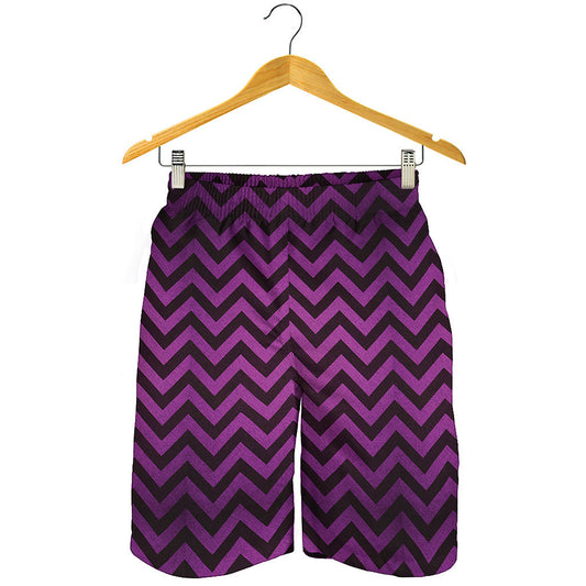 Purple And Black Chevron Pattern Print Men's Shorts