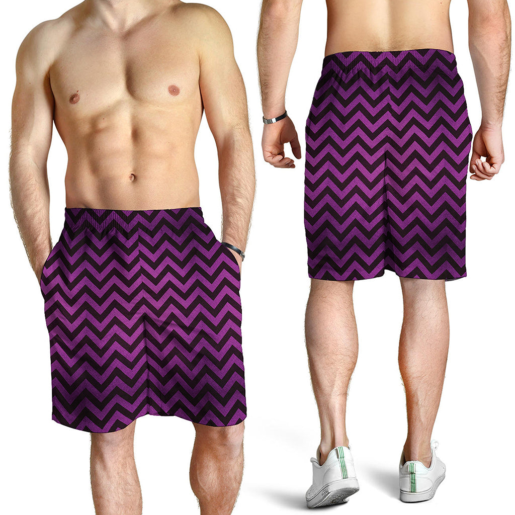 Purple And Black Chevron Pattern Print Men's Shorts