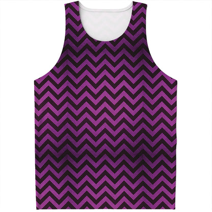 Purple And Black Chevron Pattern Print Men's Tank Top