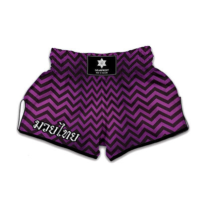 Purple And Black Chevron Pattern Print Muay Thai Boxing Shorts