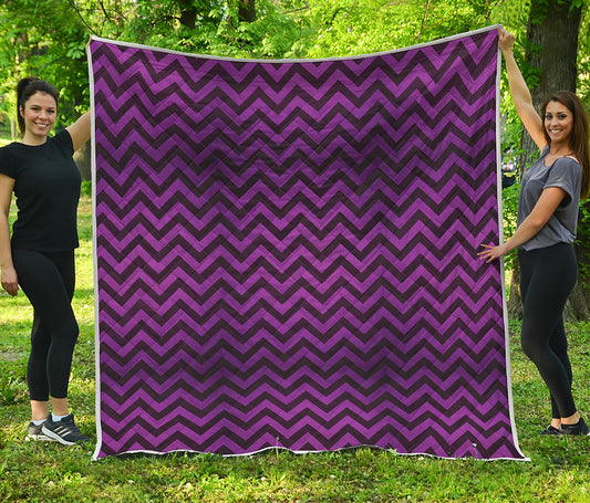 Purple And Black Chevron Pattern Print Quilt
