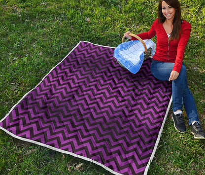 Purple And Black Chevron Pattern Print Quilt
